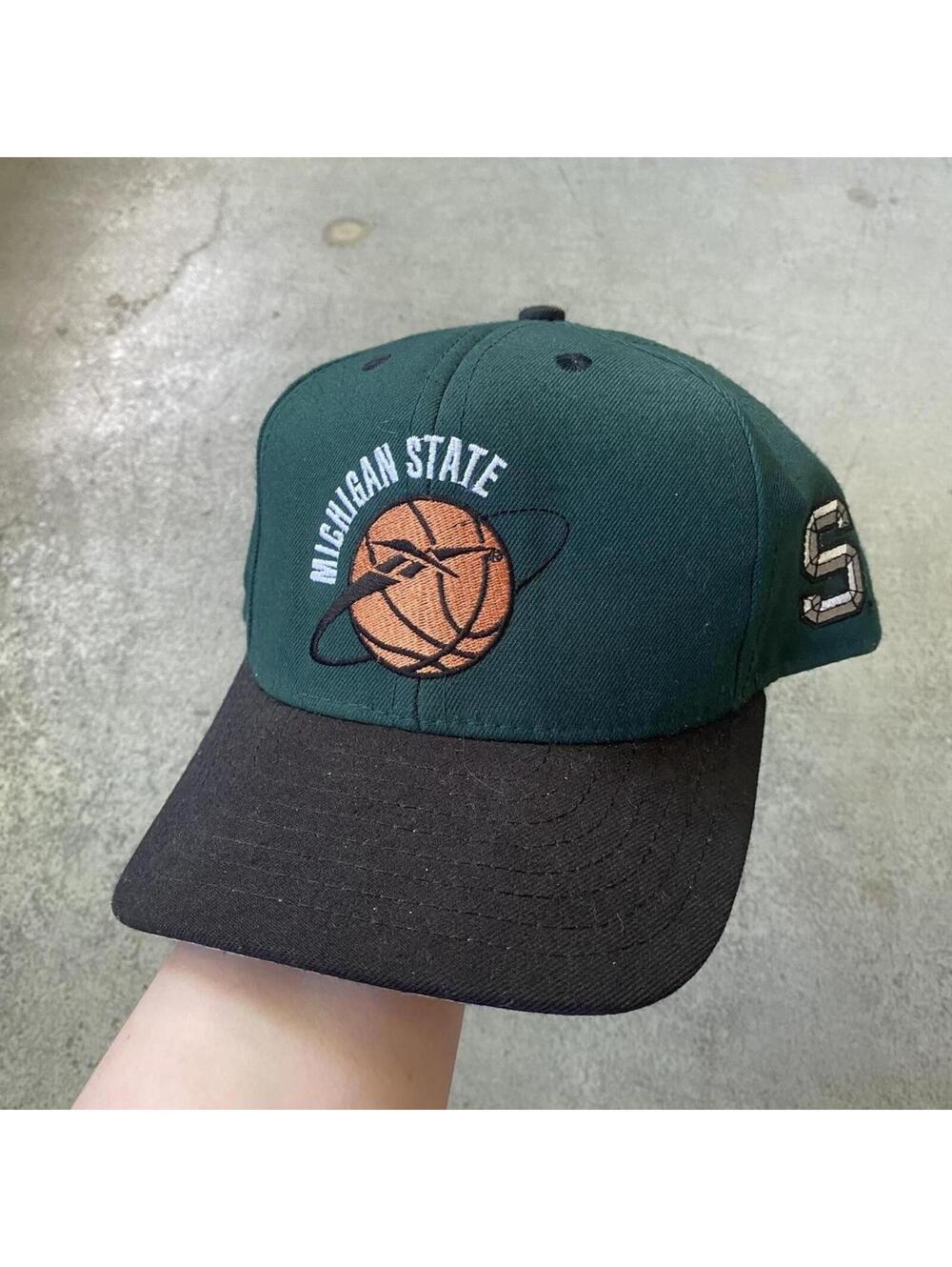 Vtg 90s Reebok Michigan State University MSU Spartans Basketball SnapBack Hat